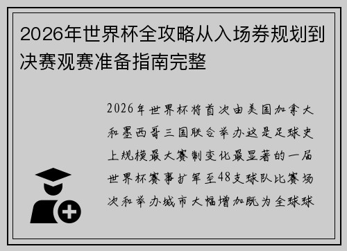 2026年世界杯全攻略从入场券规划到决赛观赛准备指南完整